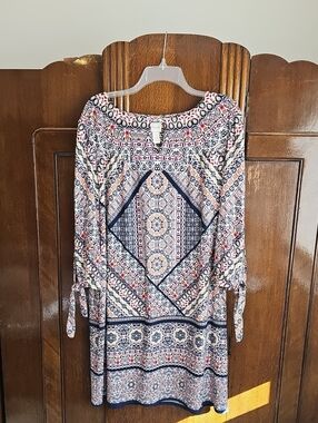Chico's Navy, Red & Yellow Medallion Print Tunic/Midi Dress
